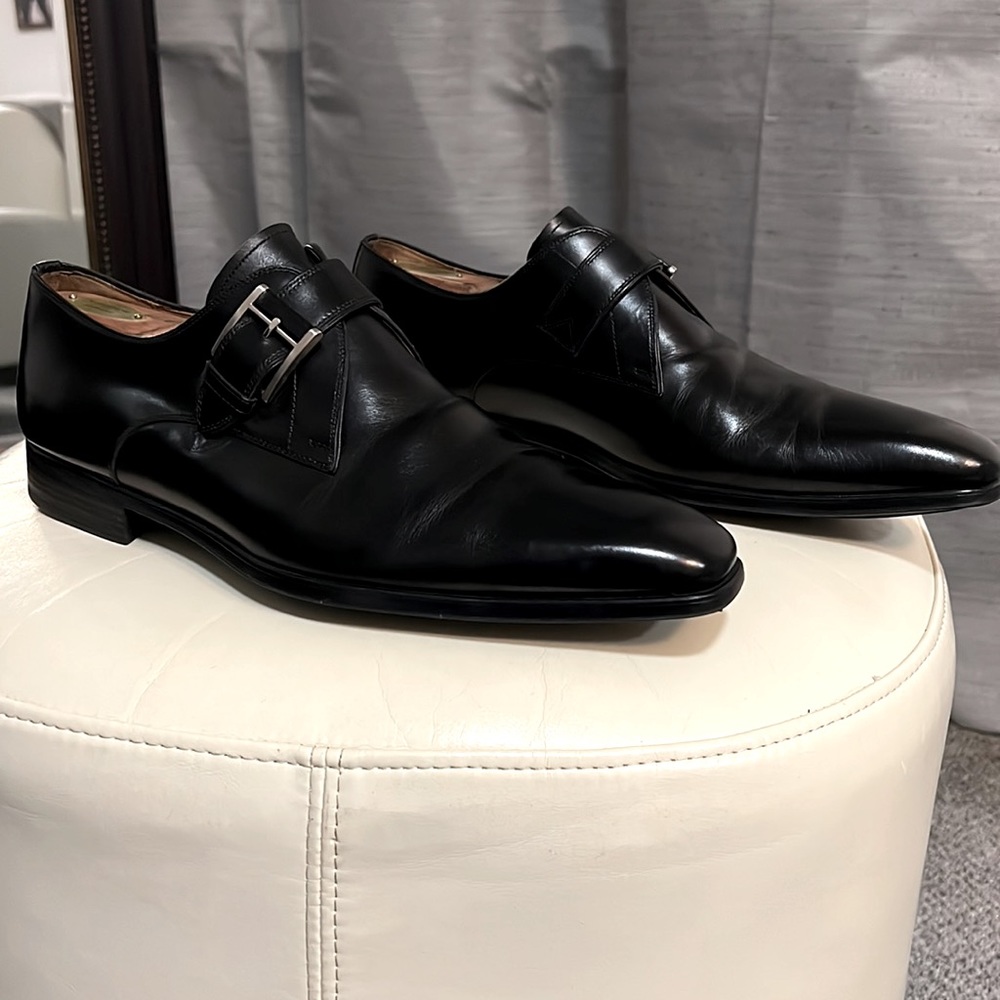 Magnanni Black Leather Monk Strap Loafers